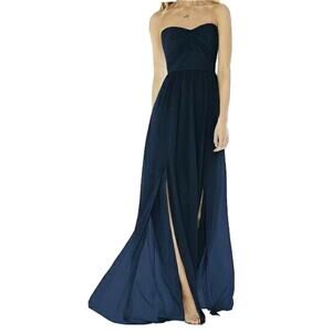 Social Bridesmaid dress dark blue 8159 strapless chiffon gown